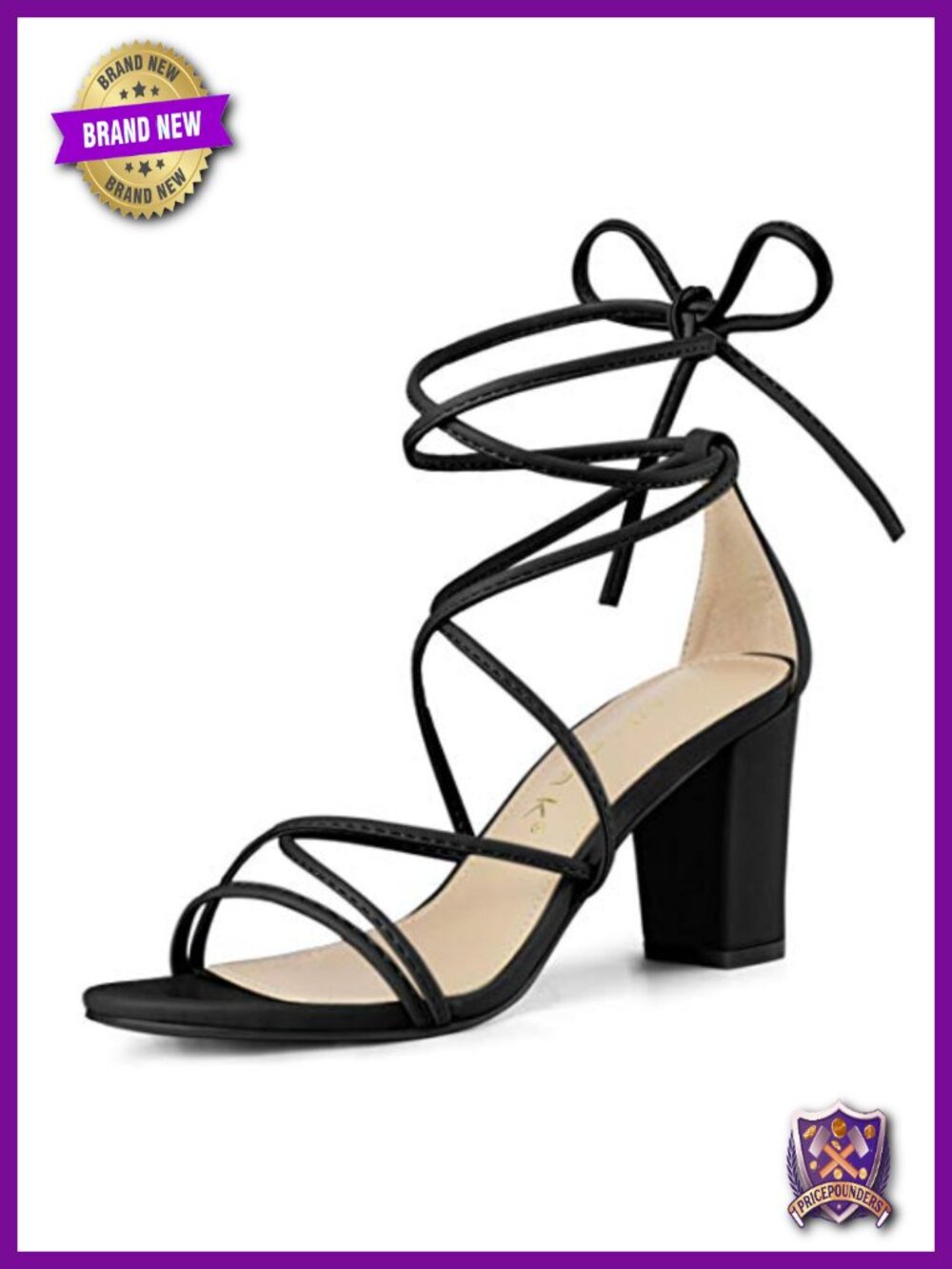 Faux Leather Lace Up Chunky Heeled Sandals Strappy Open Toe